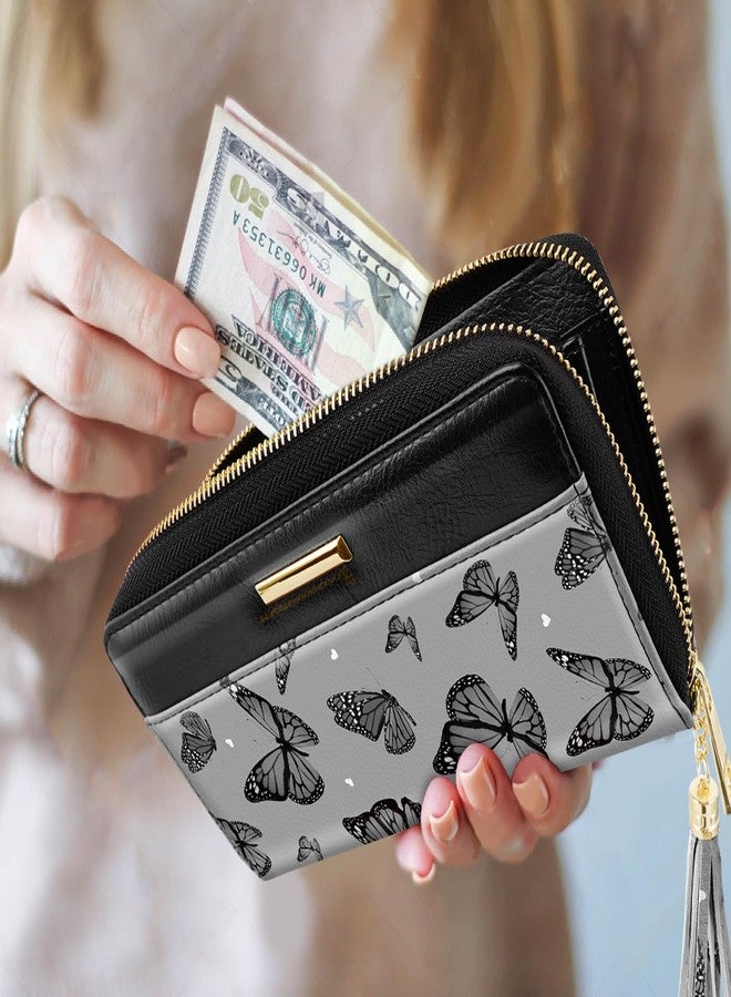 Coco Rossi Women Wallets Multi Card Case Wallet Clutch Wallet Card Holder Organizer Ladies Purse Tassel Wrist strap Purse,Black Butterfly - Image 5